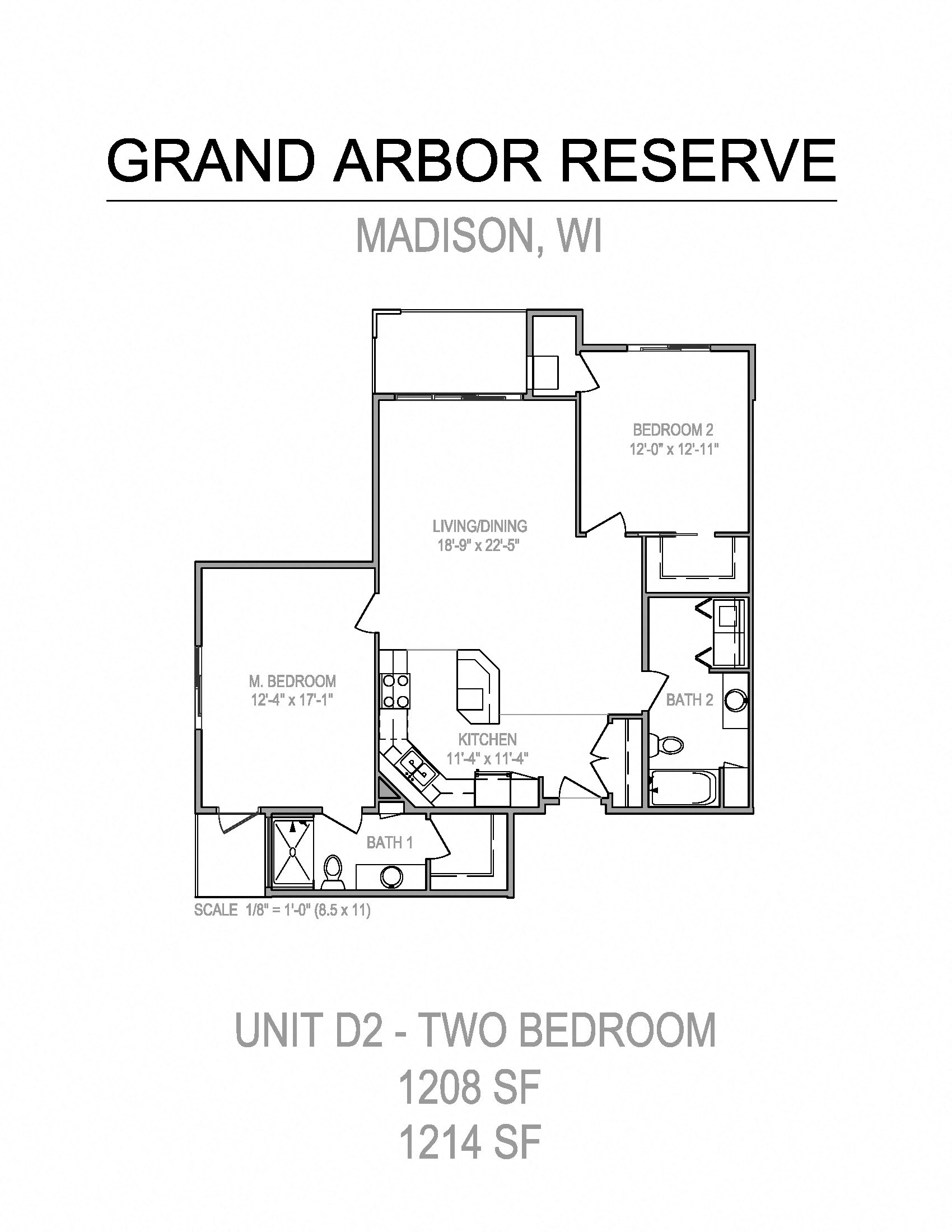 Floor plan for 2 beds, 2 baths, 1204 sqft